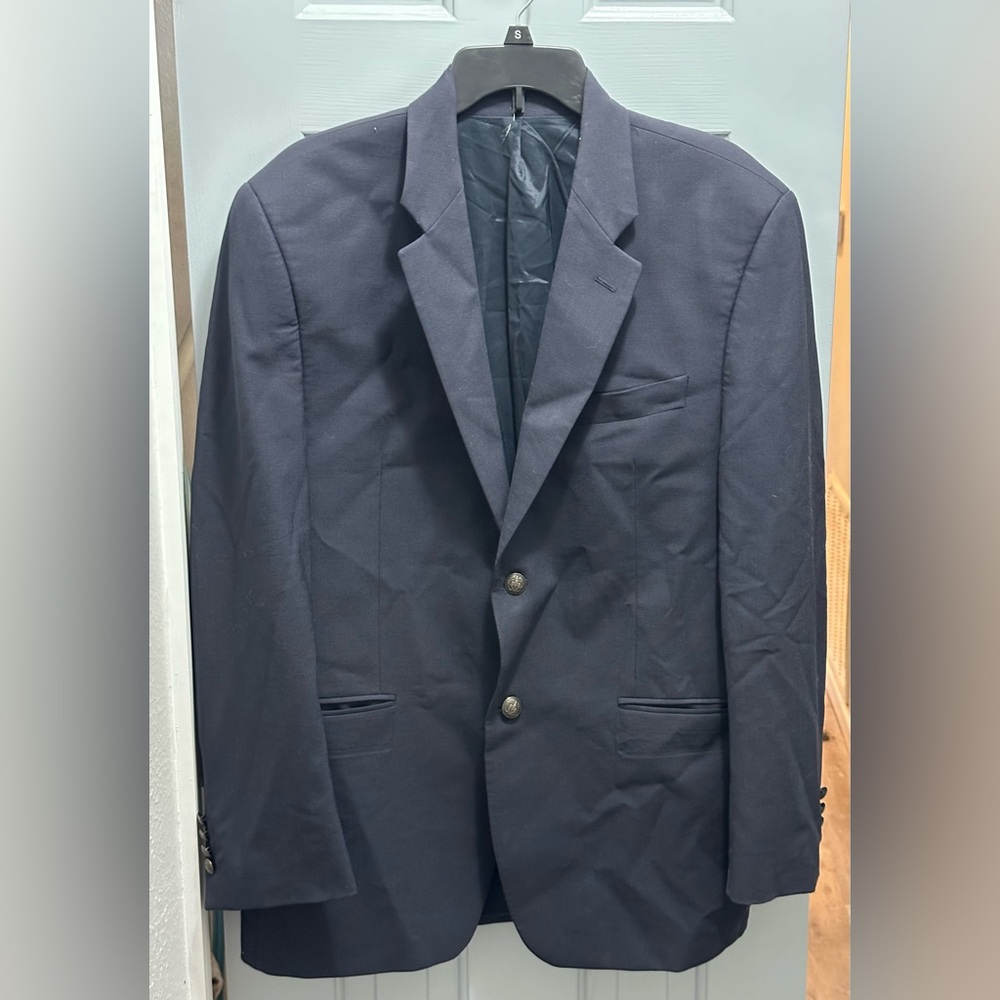 VINTAGE Lauren Ralph Lauren 100% New Wool 2 Button Navy Blue Blazer SZ 41R